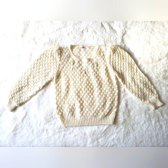 Sweater handknited Ivory Color with beads pearl Sz XS - Picture 2 of 8